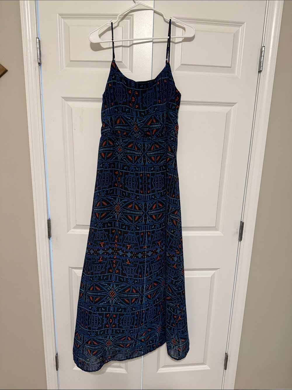 Forever 21 Navy Blue Printed Spaghetti-Strap Maxi Dress